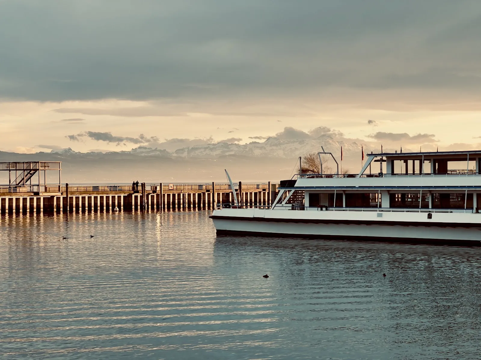 Вид с Башни Молетурм на Боденское озеро и Альпы.
