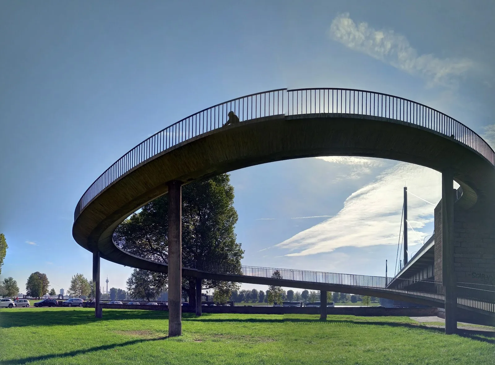 Вид на мост Теодора Хойса в Дюссельдорфе