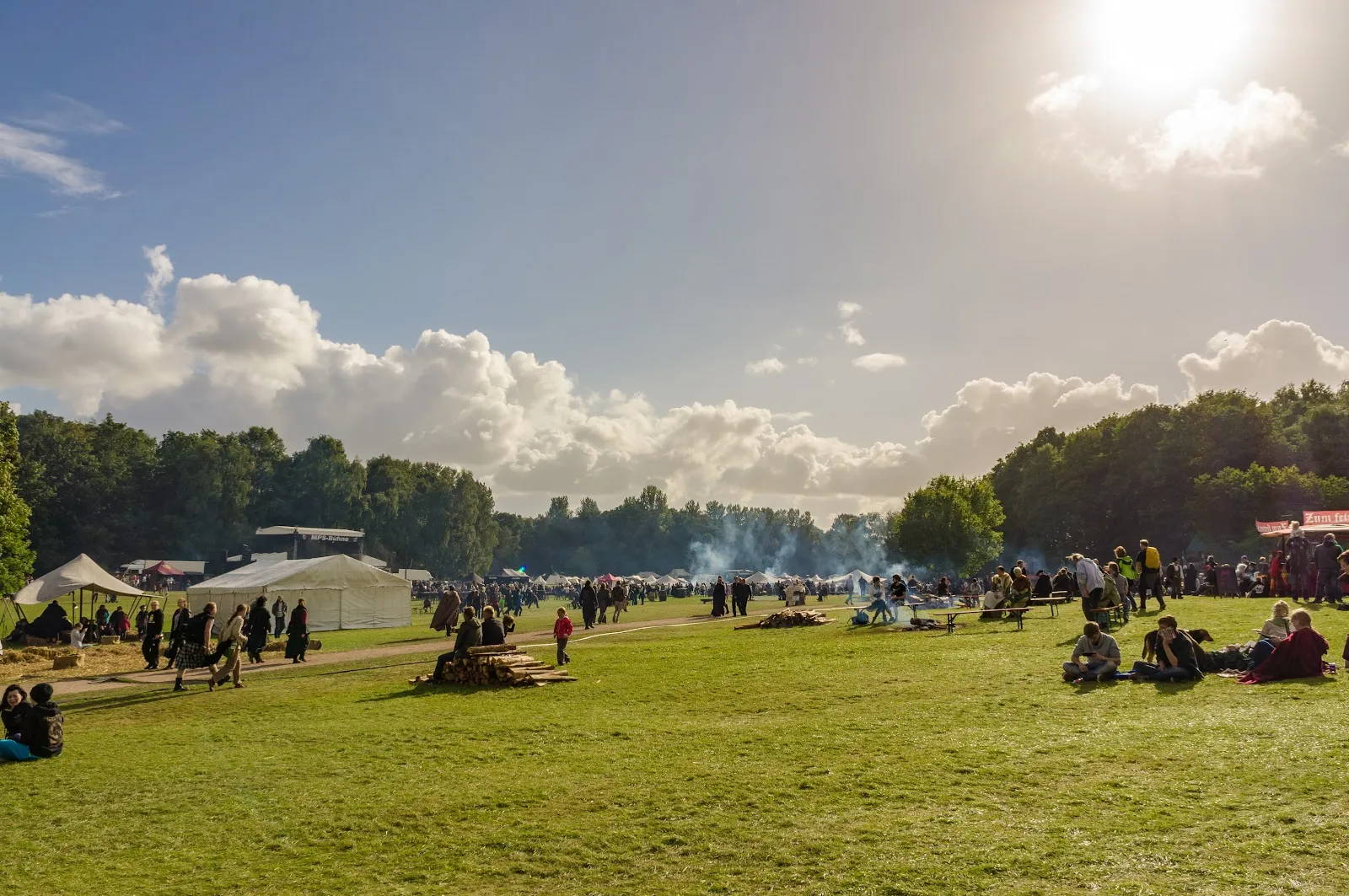 Парк Ойендорфер в Гамбурге с зелёными лужайками и деревьями
