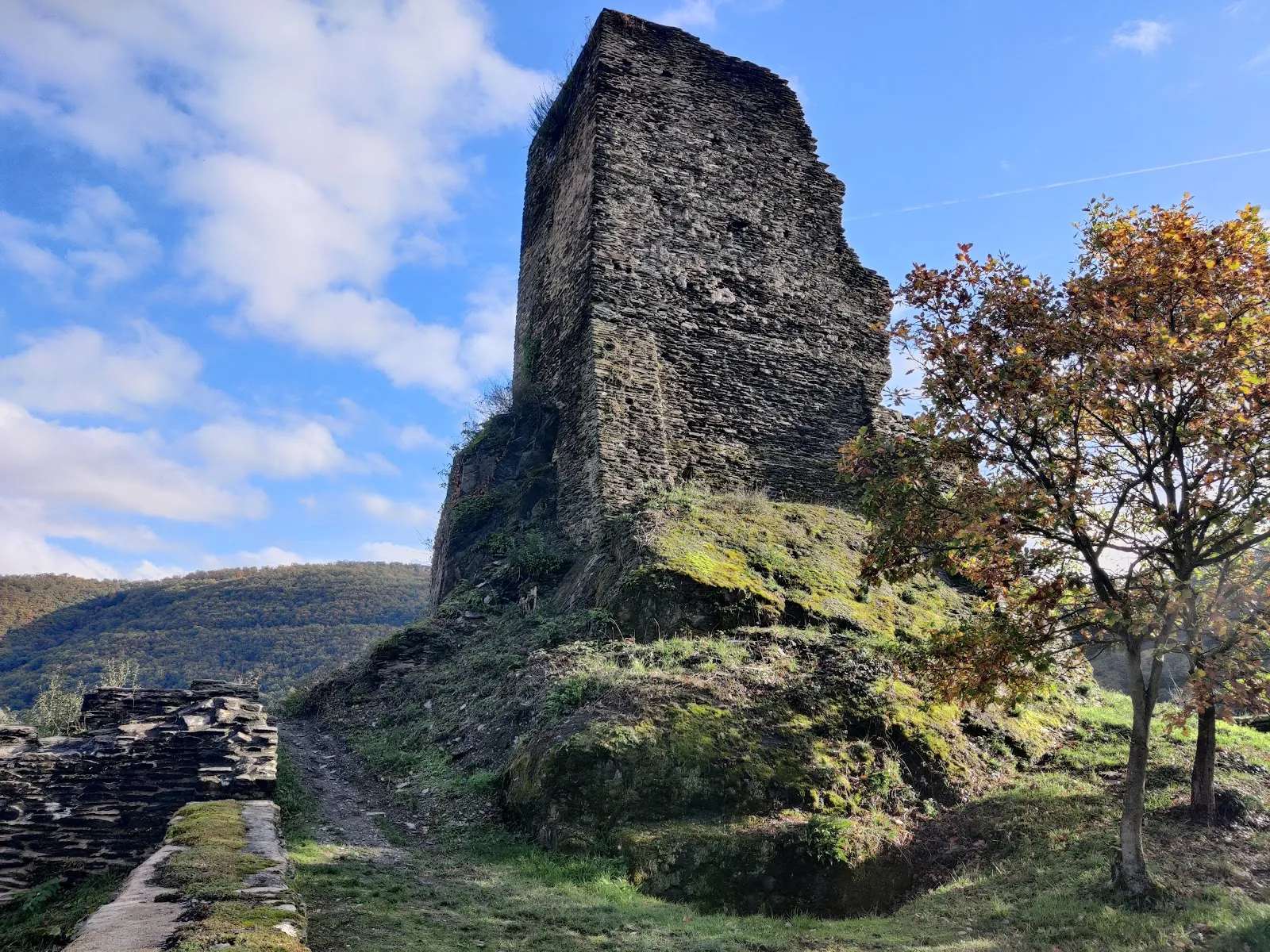 Руины замка Штальберг на вершине холма с видом на долину Рейна