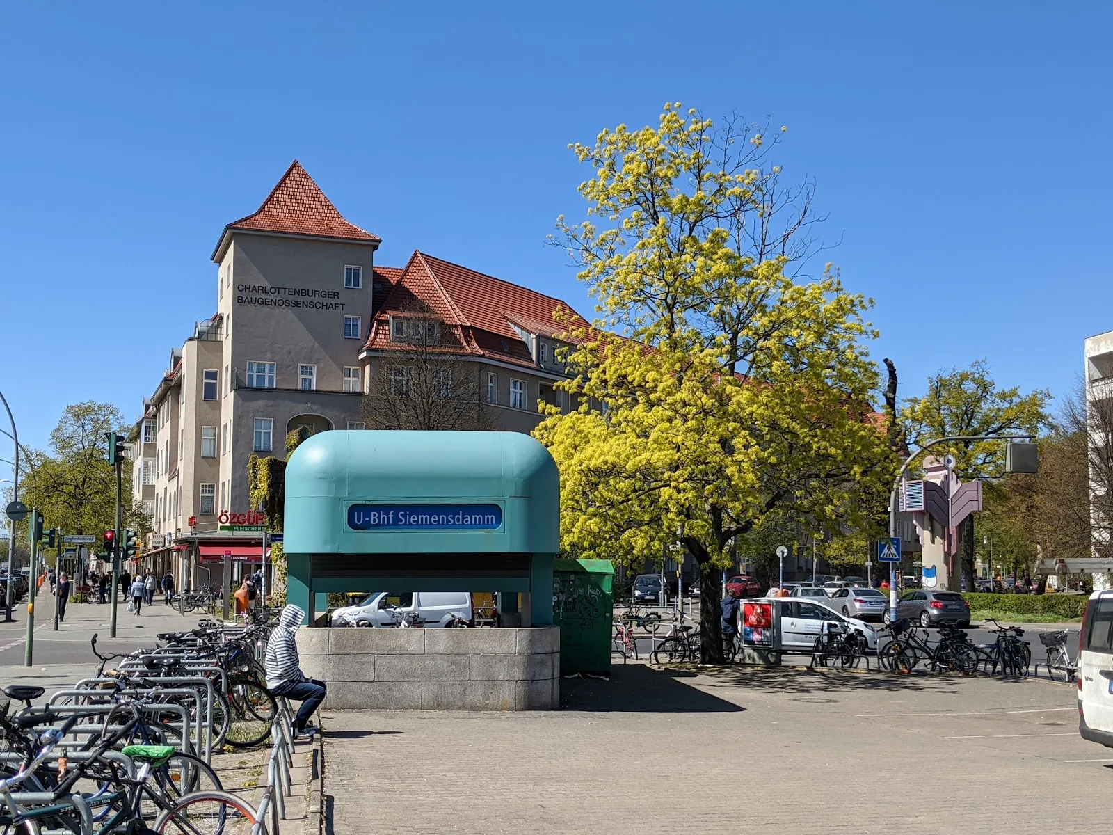 Ландшафт Сименсдамм в Берлине с деревьями и прудом