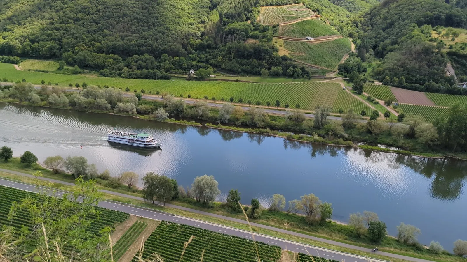 Панорамный вид на долину Мозеля и виноградники со смотровой площадки в Фальвиге.