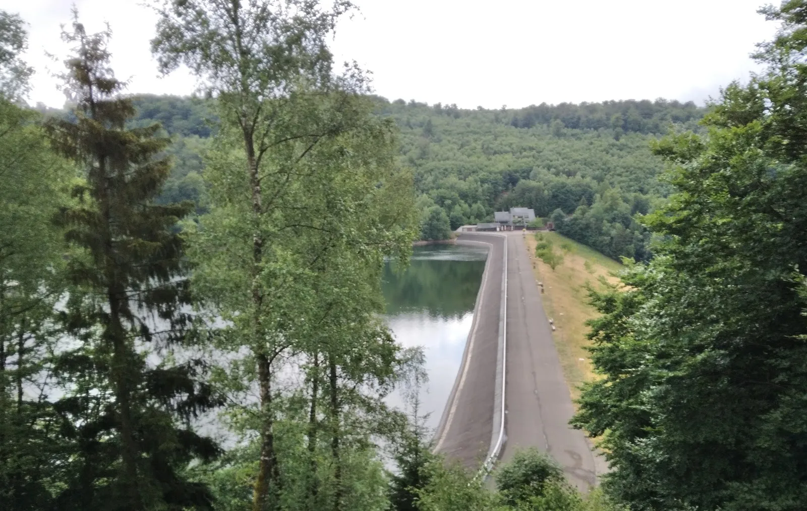 Вид на водохранилище Ноннвайлер с плотиной и окружающей зеленью
